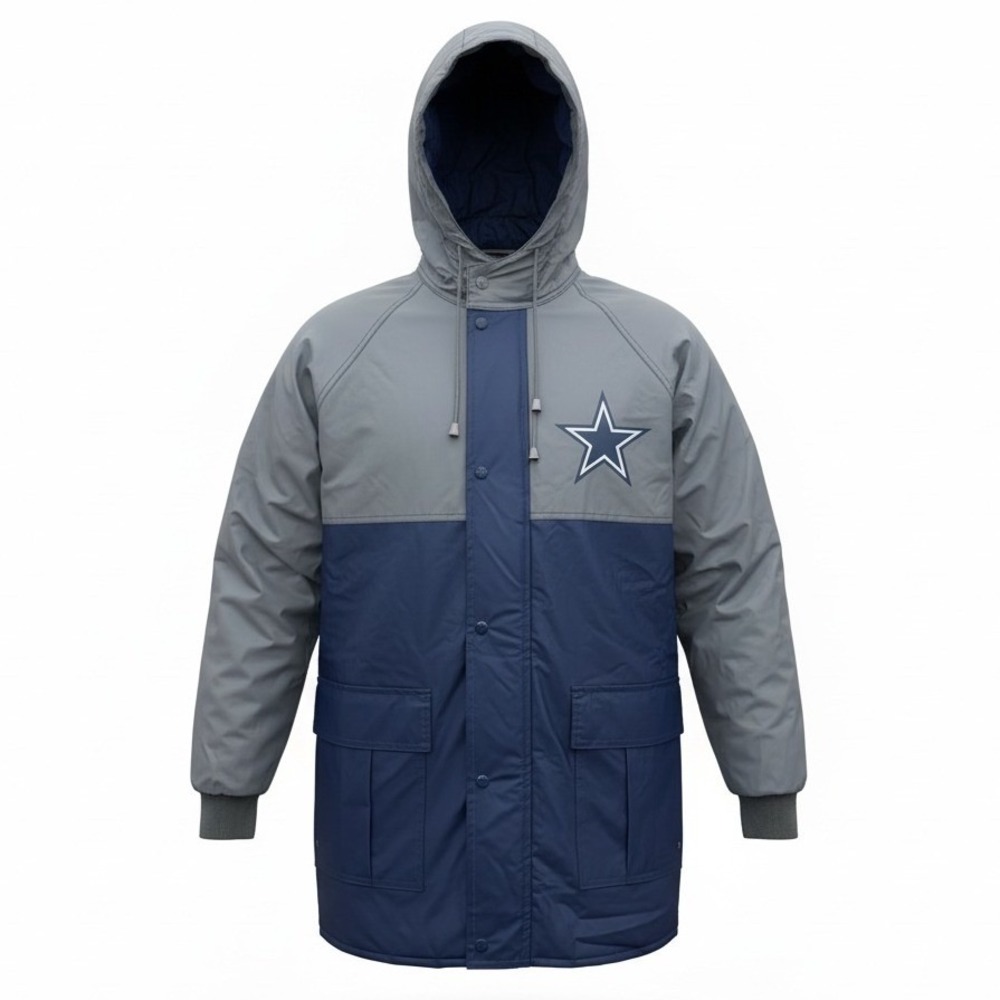 NFL Game Day Dallas Cowboys Mens M Medium Blue Grey Vintage Hooded Parka Jacket